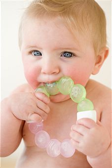 A chilled teething ring will help relieve discomfort.